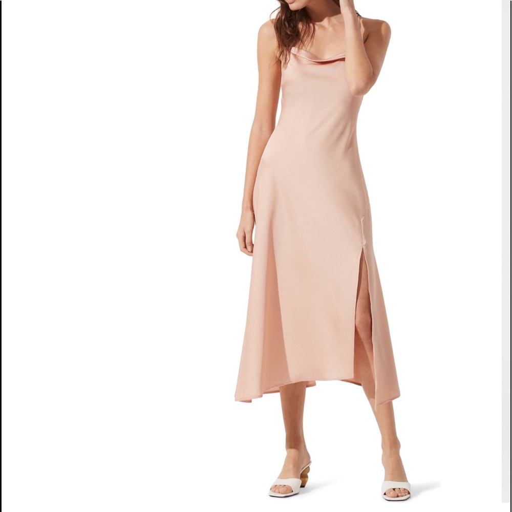 NEW ASTR the label Satin Slip Cowl Neck Midi Dress Blush Pink